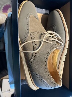 Men's Suede Cole Han Wingtip Oxford in Taupe